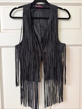 Rock and Roll Cowgirl faux Black Suede Fringe Vest